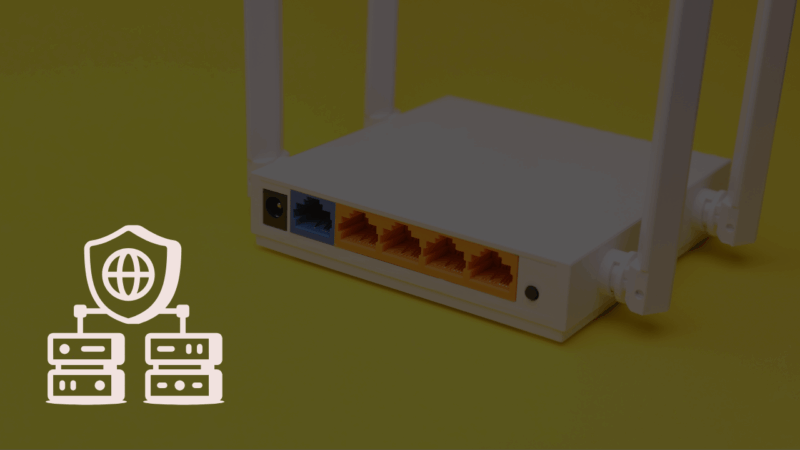 A network router with a security shield icon illustrating whether proxy servers are safe and how they protect user privacy.