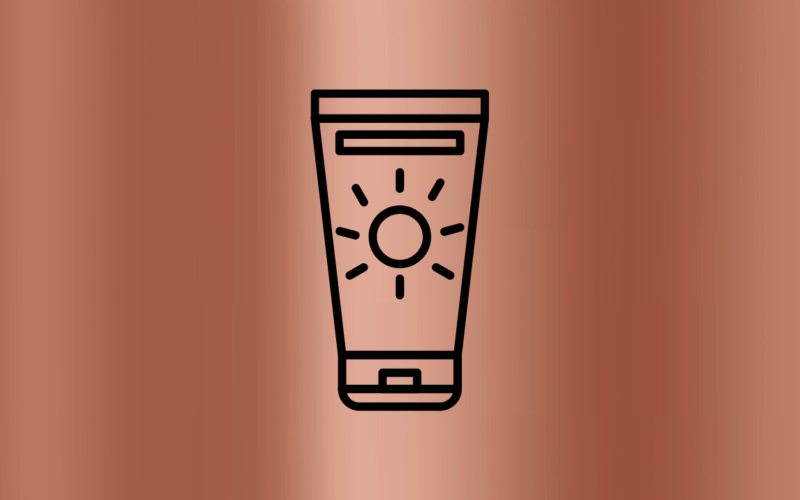 A minimalist icon of a sunless tanner lotion tube on a bronzed metallic background, representing Sun Labs self tanner products for a flawless tanning routine.