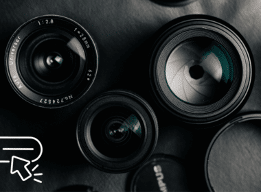 Professional photography camera lenses and a digital shopping cart icon, showcasing the best place to buy cameras online and find affordable cameras for beginners.