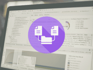 A 3D illustration of a secure data cloud and technical icons on a computer monitor, showing how companies collect public data without getting blocked.