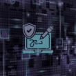 A technical digital privacy graphic featuring a secure laptop icon with a security shield and digital signature overlay against an intricate data matrix background, illustrating key factors for sourcing a multilogin alternative: core anti-detect selection criteria.