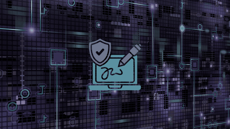 A technical digital privacy graphic featuring a secure laptop icon with a security shield and digital signature overlay against an intricate data matrix background, illustrating key factors for sourcing a multilogin alternative: core anti-detect selection criteria.