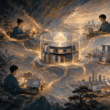 Distributed online team members across Asian cities connected to a central digital resource hub for communication, files, project management and secure collaboration.
