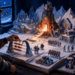 Winter commander uses a Fire Crystal abacus to plan Furnace upgrades, resources and troop deployment in a frozen settlement.