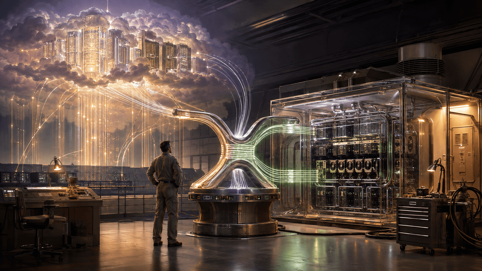 Infrastructure engineer comparing cloud AI APIs with a local AI appliance through a hybrid routing system for latency, cost and security tradeoffs.